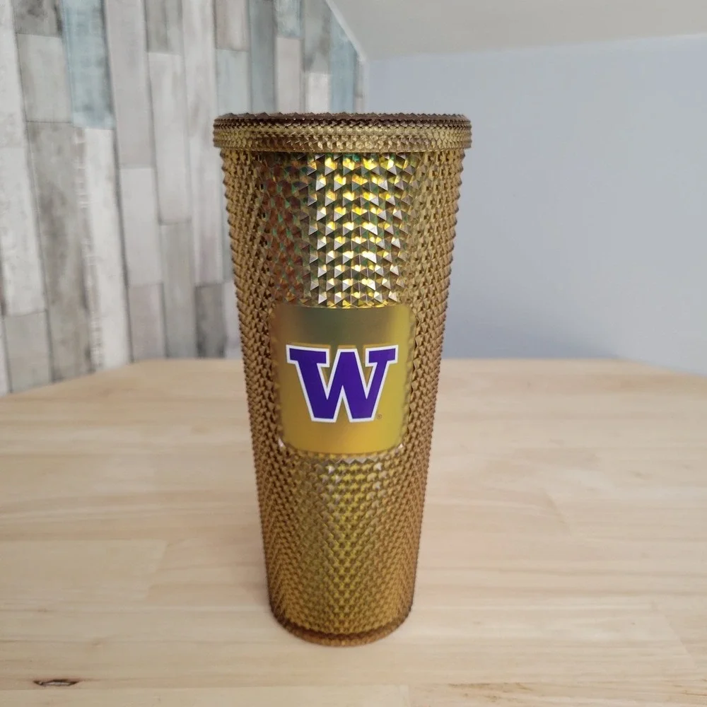 Starbucks Tumbler Gold Studded University of Washington Purple W Logo No‎ straw